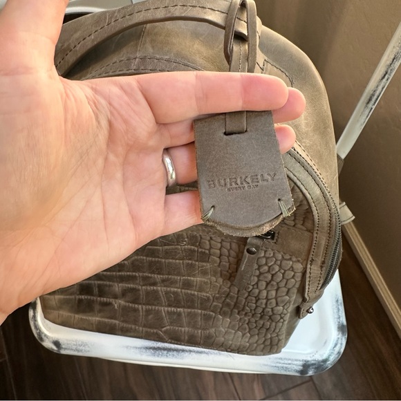 Burkely Leather Croco Cody dome texture gray green tan backpack soft Croc - Picture 3 of 16